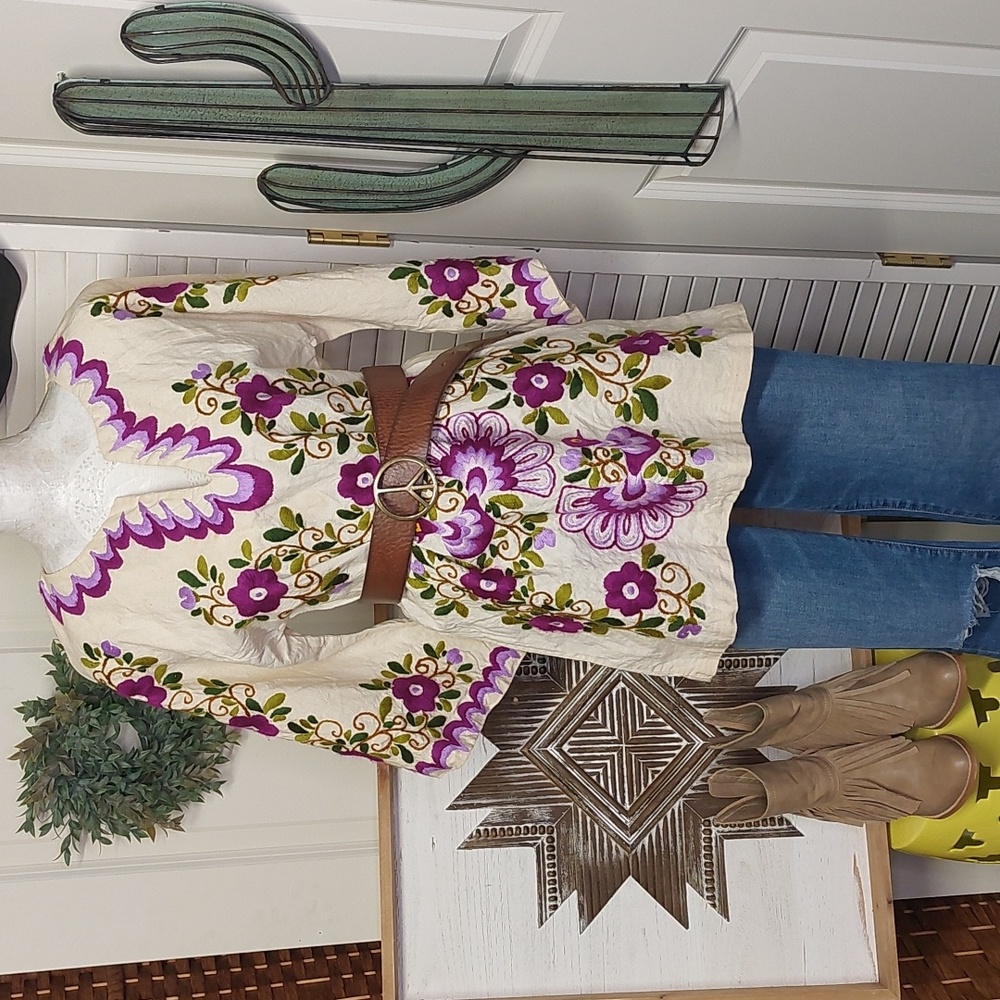 Vintage 70s Peacock Tunic, Purple, Angel Wing, Hippie, Boho